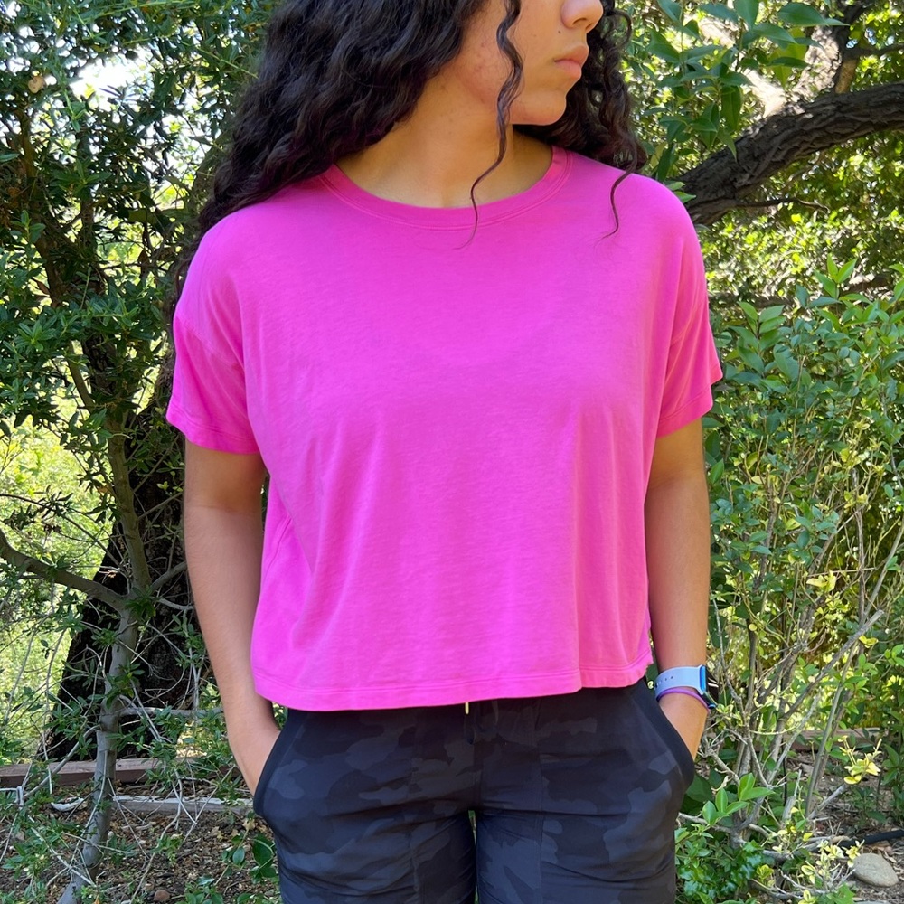 Lululemon Hot Pink Oversized Cropped T Shirt